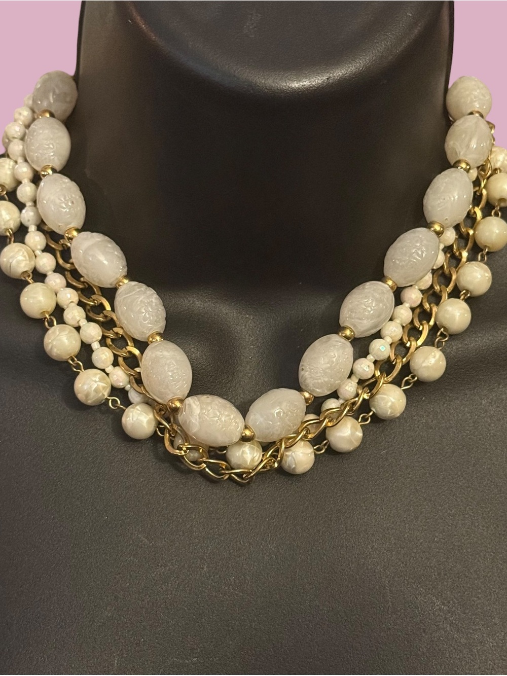 Esmor multi strand lucite and faux pearl statement necklace